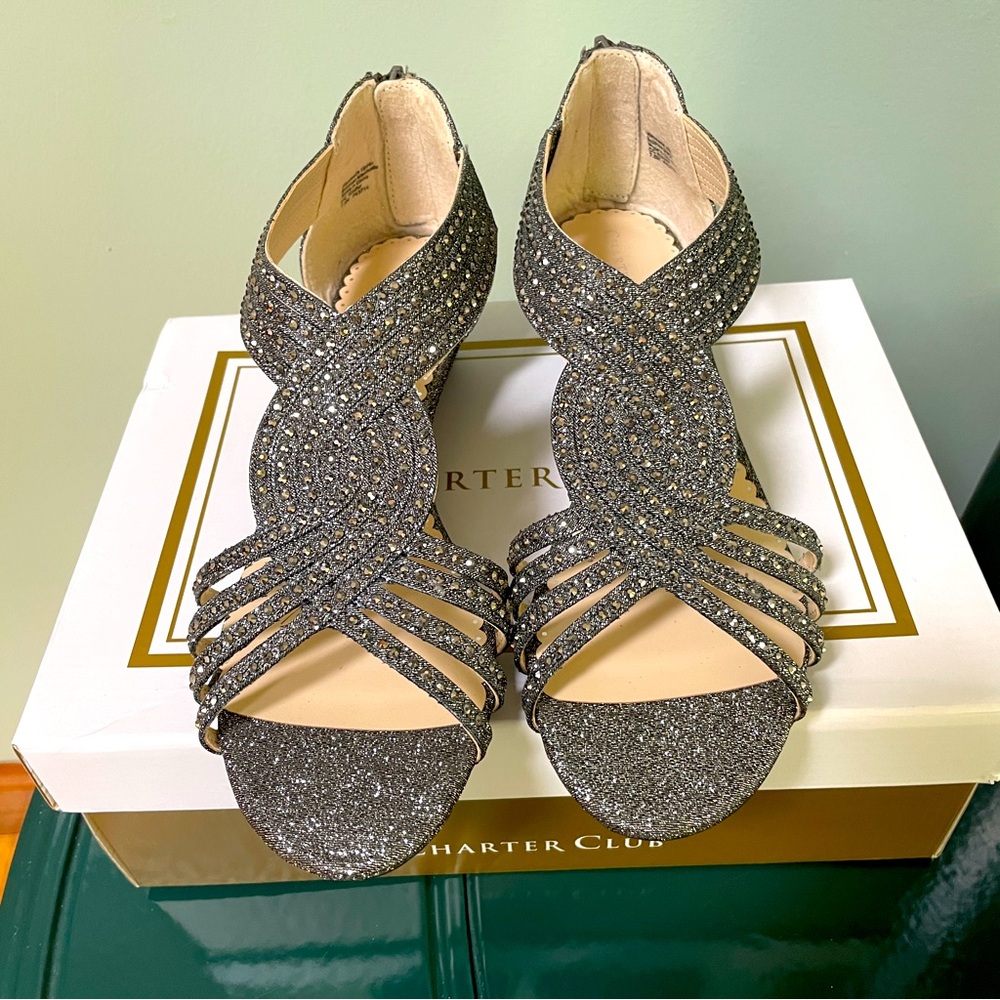 Women's Charter Club Studded Sparkled Wedge Sandals NWT